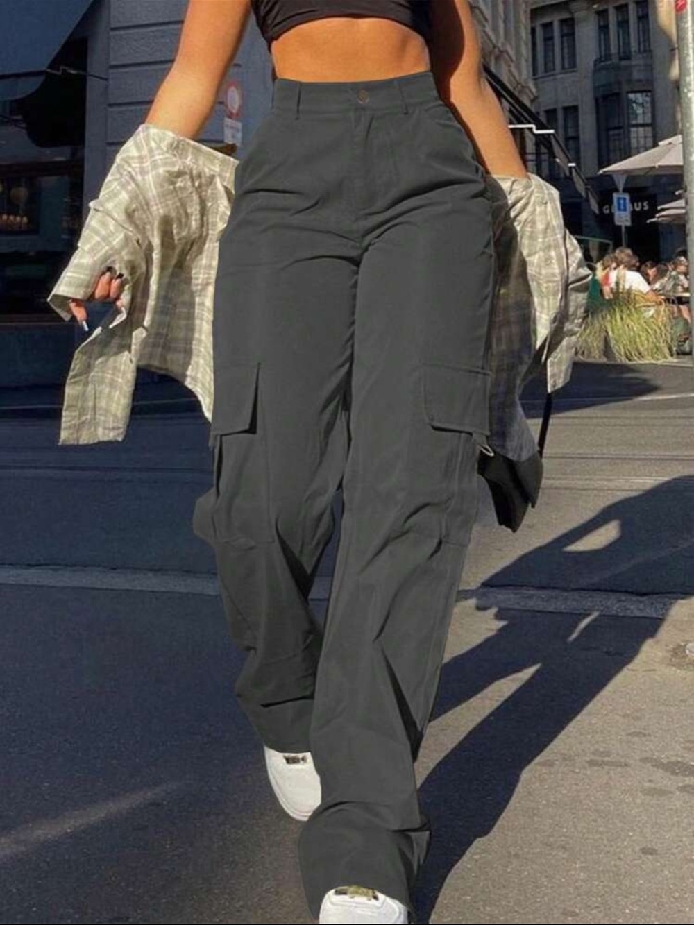 H&M charcoal wide leg cargo pants